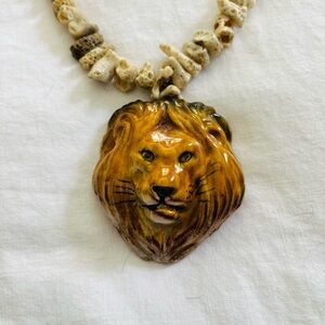 Lion Pendant Necklace with coral Chain